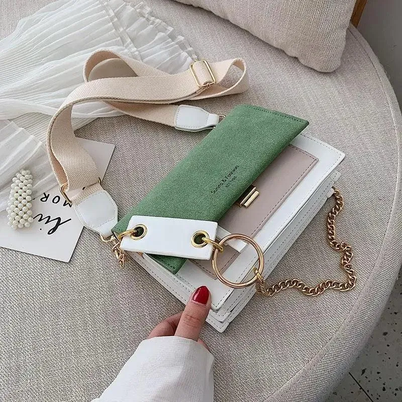 New Look Contrast Color Scrub Leather Crossbody Bags For Women And Girls Simple Chain Shoulder Bag , Purses And Handbags For Ladies