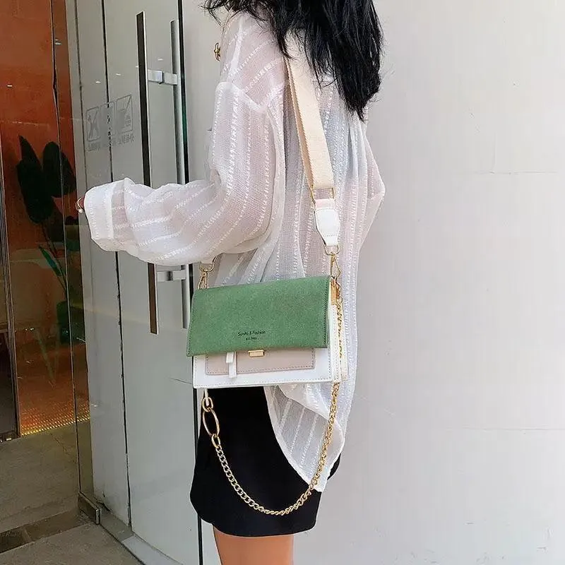 New Look Contrast Color Scrub Leather Crossbody Bags For Women And Girls Simple Chain Shoulder Bag , Purses And Handbags For Ladies