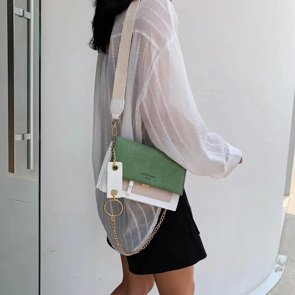 New Look Contrast Color Scrub Leather Crossbody Bags For Women And Girls Simple Chain Shoulder Bag , Purses And Handbags For Ladies