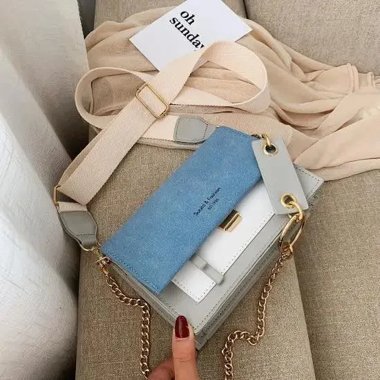 New Look Contrast Color Scrub Leather Crossbody Bags For Women And Girls Simple Chain Shoulder Bag , Purses And Handbags For Ladies