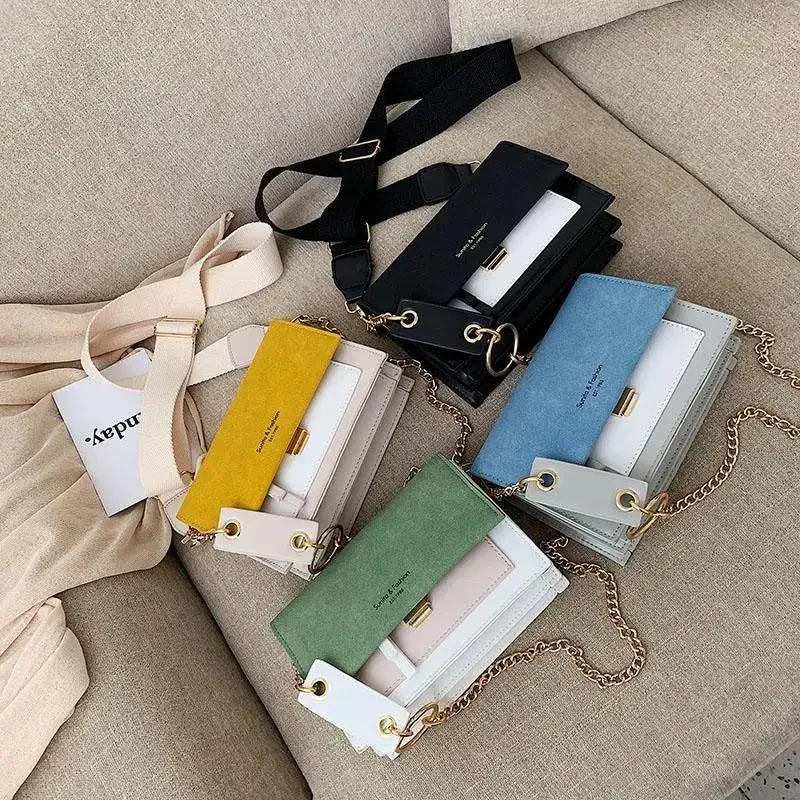 New Look Contrast Color Scrub Leather Crossbody Bags For Women And Girls Simple Chain Shoulder Bag , Purses And Handbags For Ladies