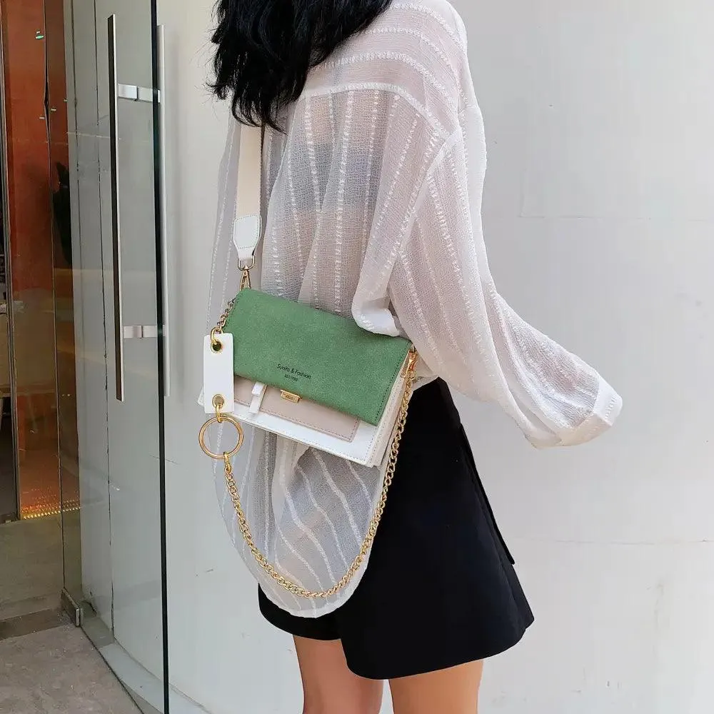 New Look Contrast Color Scrub Leather Crossbody Bags For Women And Girls Simple Chain Shoulder Bag , Purses And Handbags For Ladies
