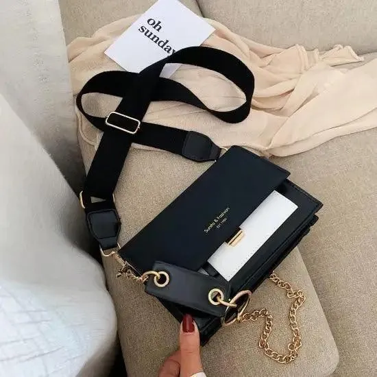 New Look Contrast Color Scrub Leather Crossbody Bags For Women And Girls Simple Chain Shoulder Bag , Purses And Handbags For Ladies