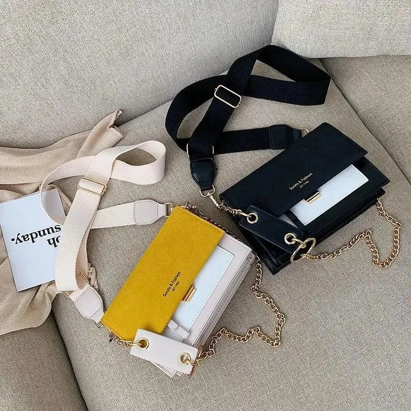 New Look Contrast Color Scrub Leather Crossbody Bags For Women And Girls Simple Chain Shoulder Bag , Purses And Handbags For Ladies