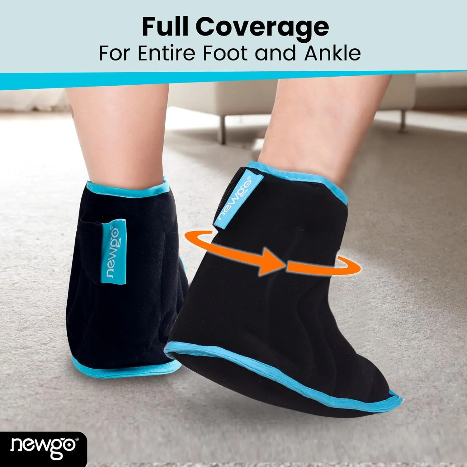 NEWGO Ice Packs Foot Surgery Reusable, Ankle Ice Pack Iced Foot Wrap for Achilles Tendon, Bunion Surgery for Ankle Heel Pain Relief - 2 Packs Black