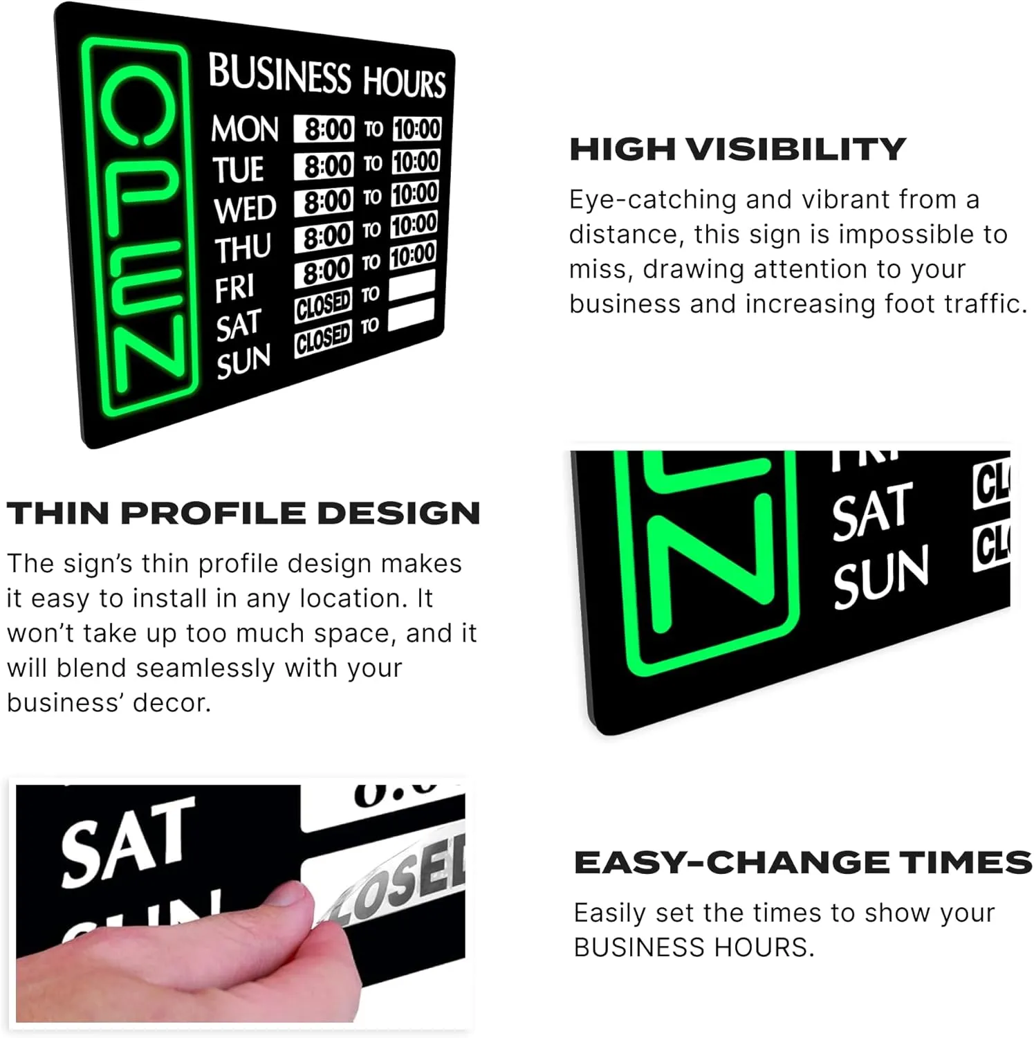 Newon 17" x 13" Horizontal LED Open Sign - Ultra Bright High-Intensity, Easy-Change Business Hours, Thin Profile Design, Neon Lights for Business, Restaurant, Bar, Retail Store