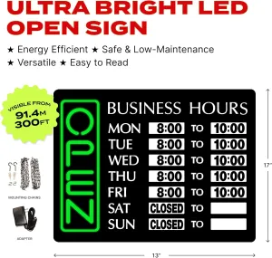 Newon 17" x 13" Horizontal LED Open Sign - Ultra Bright High-Intensity, Easy-Change Business Hours, Thin Profile Design, Neon Lights for Business, Restaurant, Bar, Retail Store