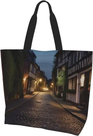 Nighttime The Cobbles at Street printed Reusable Shoulder bag Shopping Bag Fashion Handbag