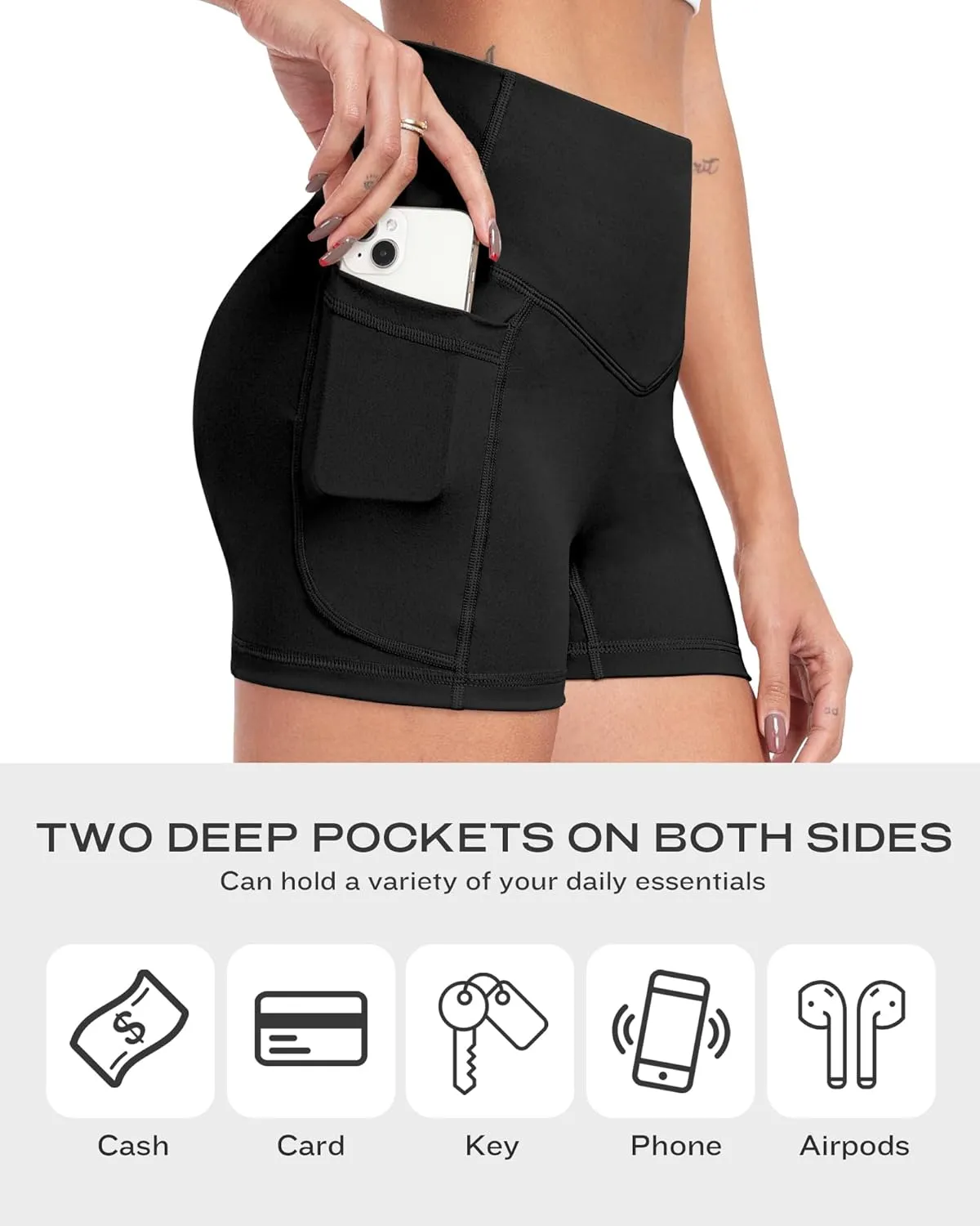 NORMOV 4 Packs Spandex Shorts for Women with Pockets, 3'' High Waisted Tummy Control Booty Yoga Shorts