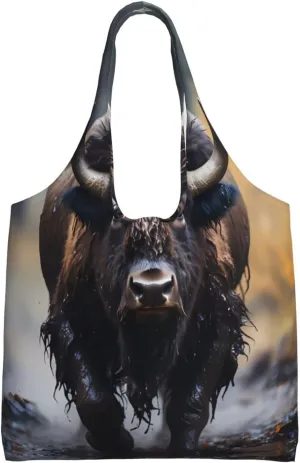 North American bison Printed single-shoulder canvas bag, fashionable daily canvas bag, suitable for daily travel and shopping