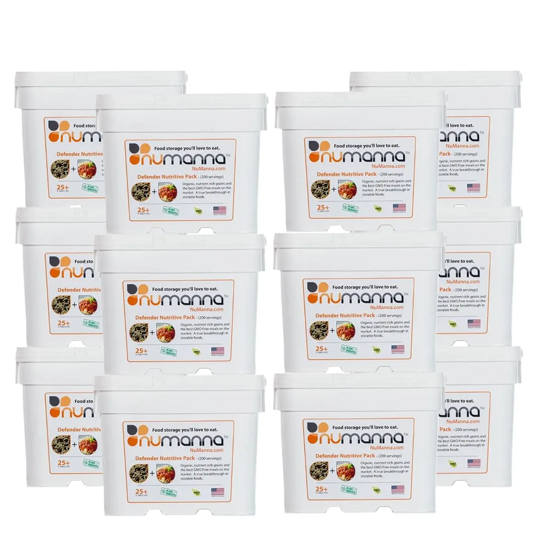 Numanna Dozen Defender Nutritive Pack Buckets Total 2,448 Servings GMO Free, Easy To Prepare Meals with Organic Grains and Super Foods Nutrient Rich Emergency Supply Meals 25  Years Shelf Life