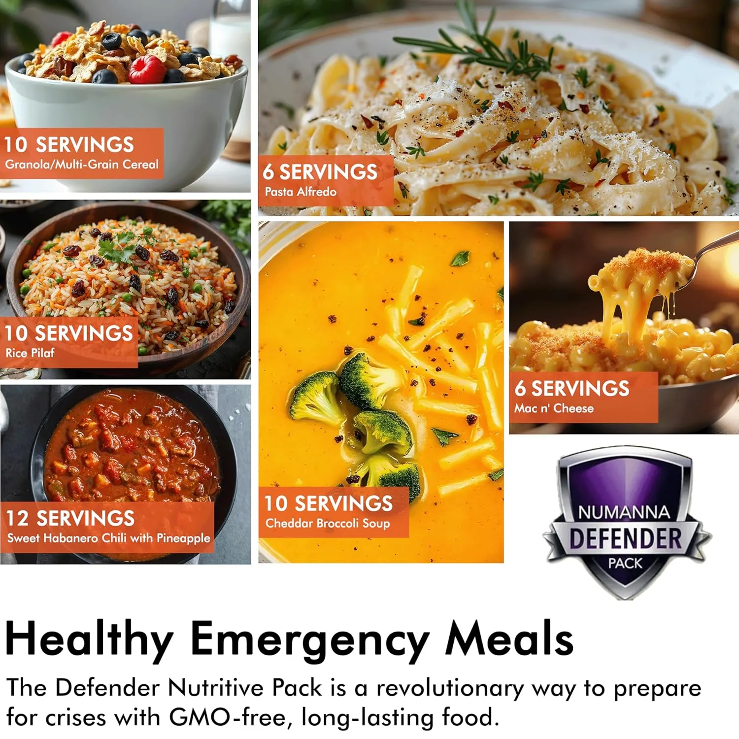 Numanna Dozen Defender Nutritive Pack Buckets Total 2,448 Servings GMO Free, Easy To Prepare Meals with Organic Grains and Super Foods Nutrient Rich Emergency Supply Meals 25  Years Shelf Life