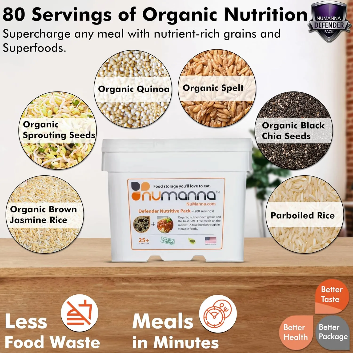 Numanna Dozen Defender Nutritive Pack Buckets Total 2,448 Servings GMO Free, Easy To Prepare Meals with Organic Grains and Super Foods Nutrient Rich Emergency Supply Meals 25  Years Shelf Life