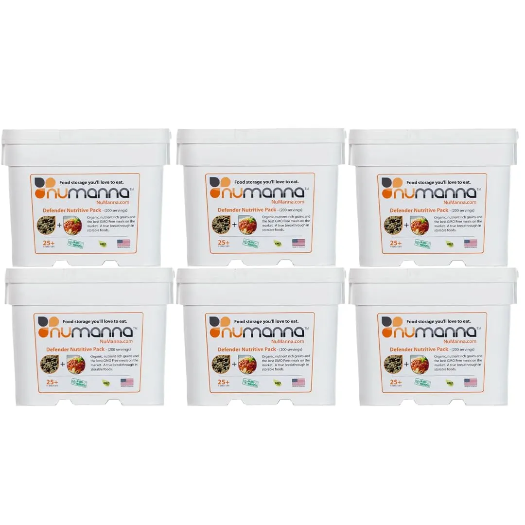 Numanna Mega Defender Nutritive Pack Buckets Total 1224 Servings GMO Free, Easy To Prepare Meals with Organic Grains and Super Foods Nutrient Rich Emergency Supply Meals 25  Years Shelf Life