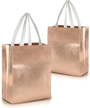 Nush Nush Rose Gold Reusable Gift Bags – Set of 12 Medium Size Gift Bags With Handles – Perfect For Christmas, Birthdays & Parties – 8Wx4Dx10H