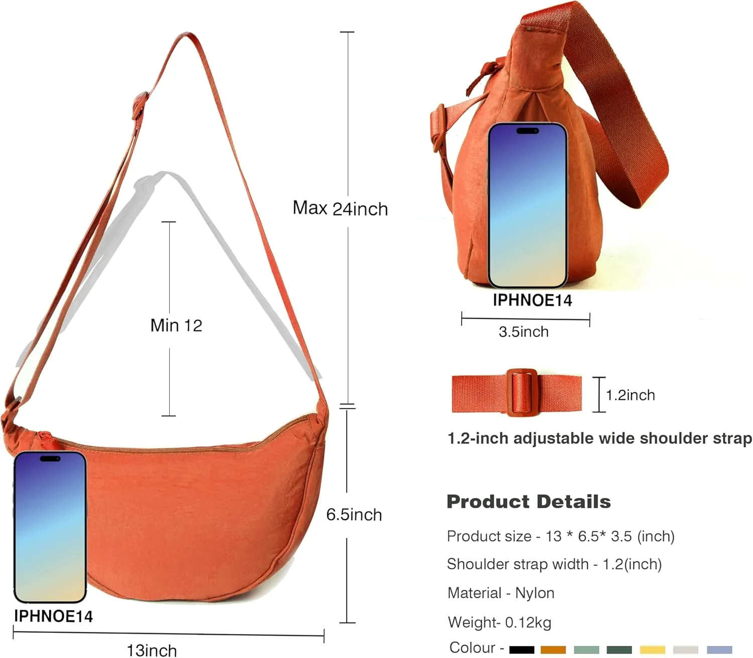 Nylon Crescent Crossbody Bag for Women Men Fanny Pack Crossbody Bag Dumpling Lightweight Travel Sling Bag