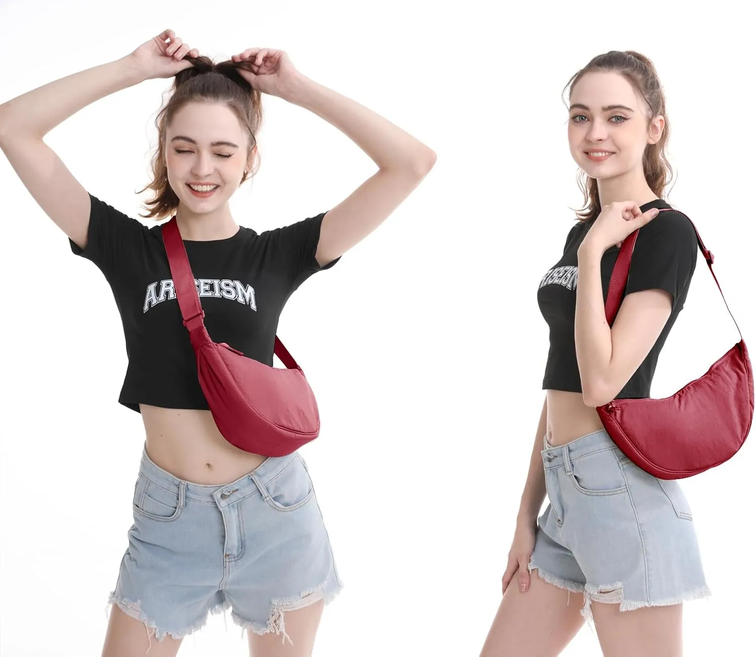 Nylon Crescent Crossbody Bag for Women Men Fanny Pack Crossbody Bag Dumpling Lightweight Travel Sling Bag
