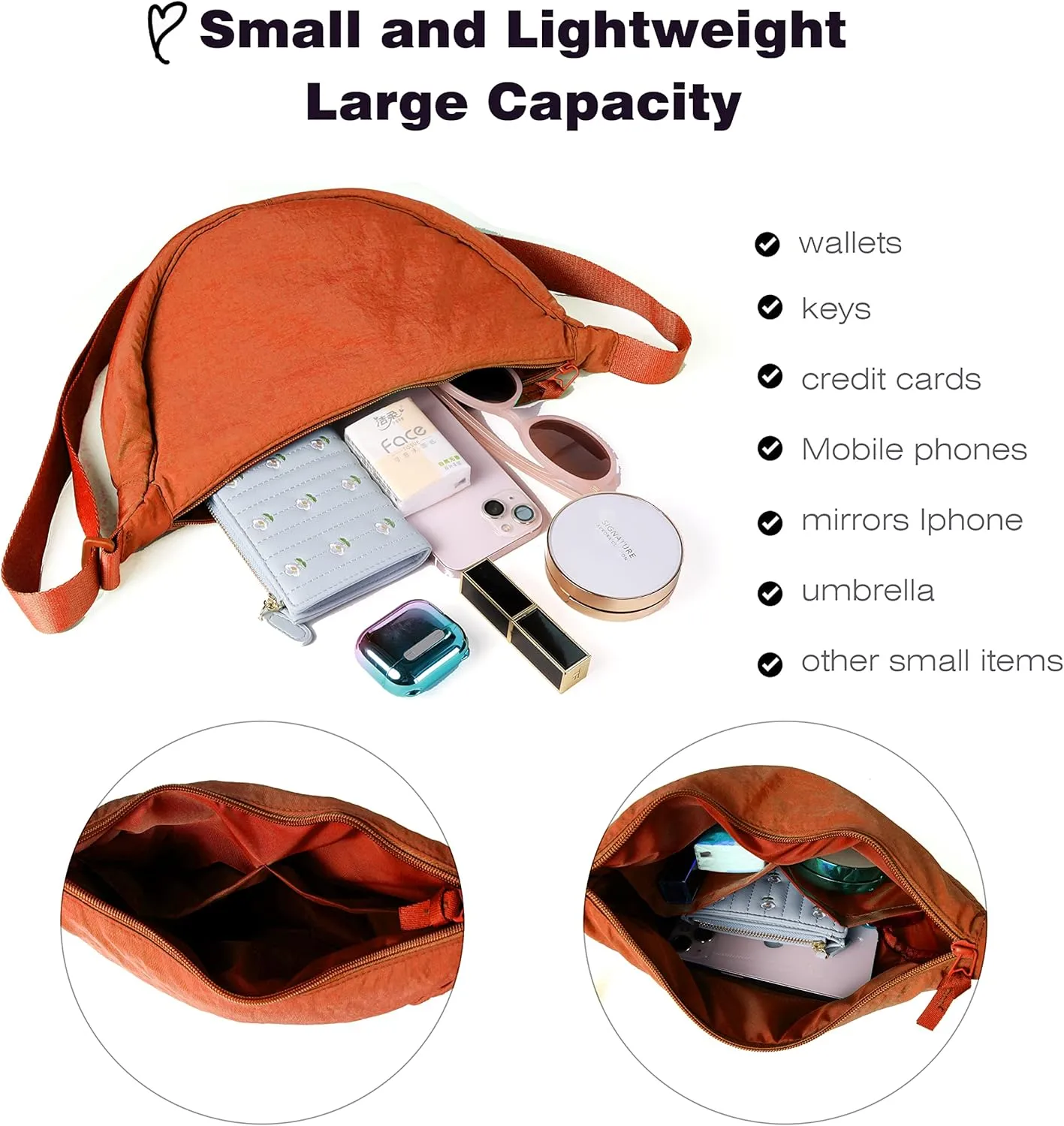 Nylon Crescent Crossbody Bag for Women Men Fanny Pack Crossbody Bag Dumpling Lightweight Travel Sling Bag