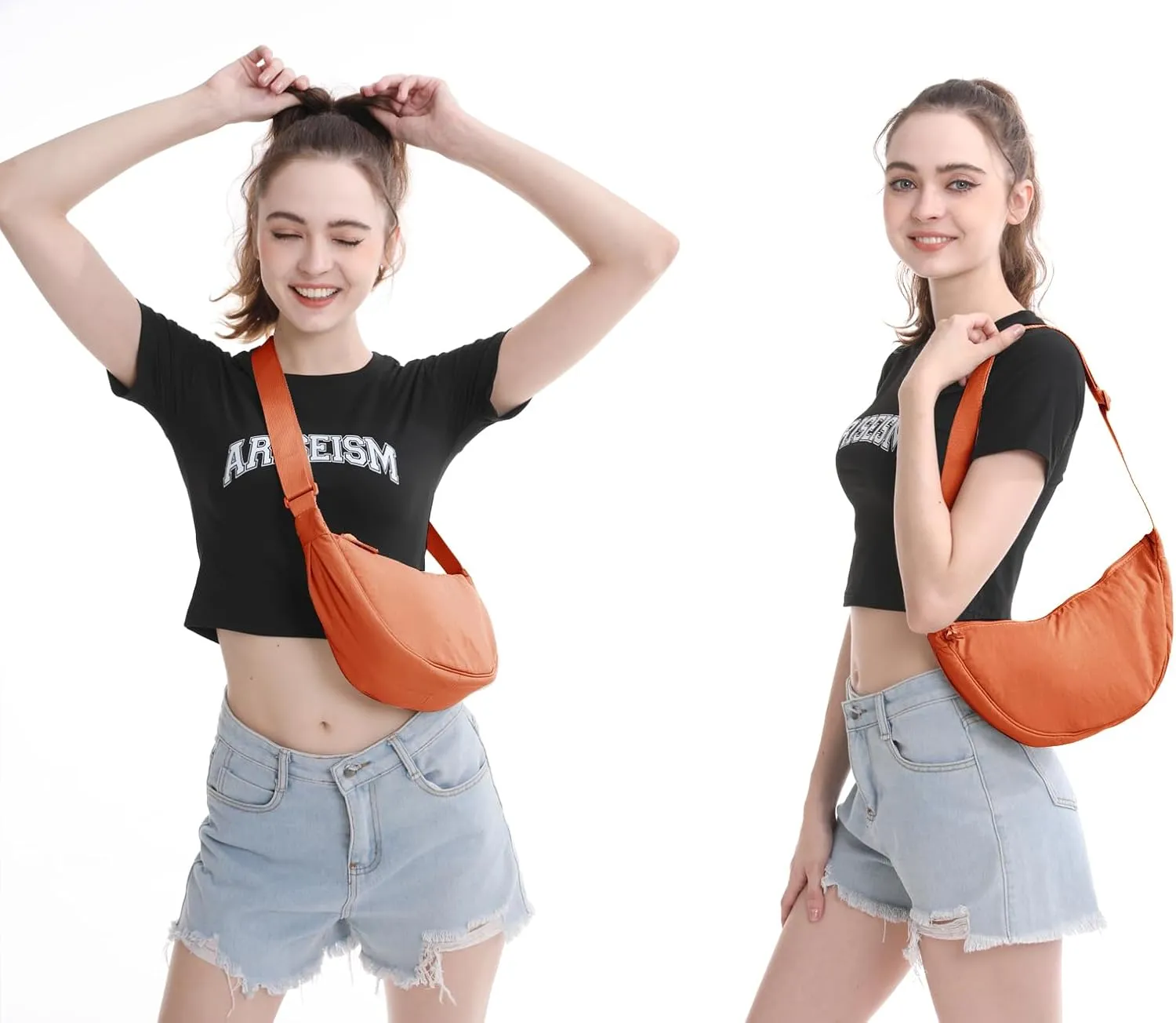 Nylon Crescent Crossbody Bag for Women Men Fanny Pack Crossbody Bag Dumpling Lightweight Travel Sling Bag