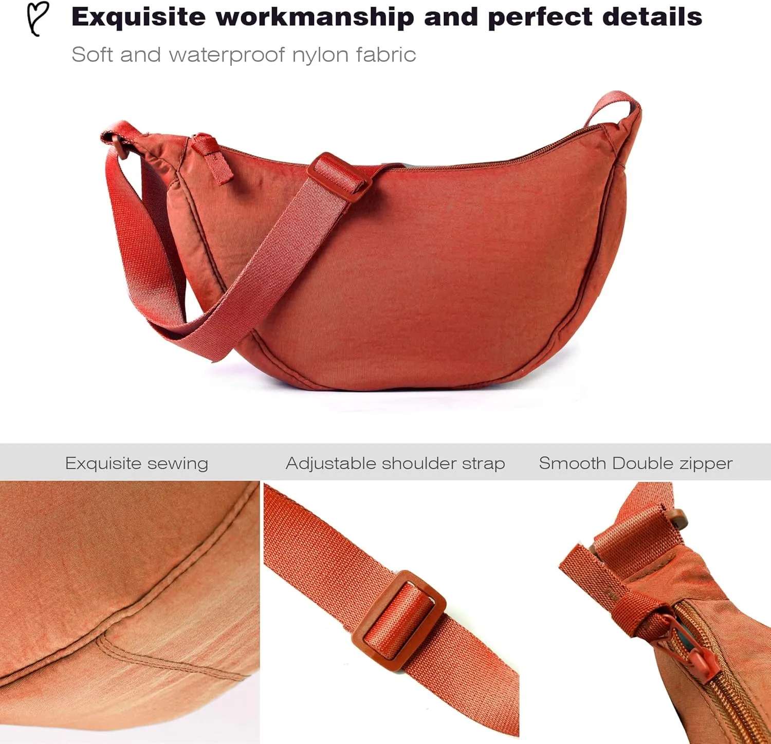 Nylon Crescent Crossbody Bag for Women Men Fanny Pack Crossbody Bag Dumpling Lightweight Travel Sling Bag