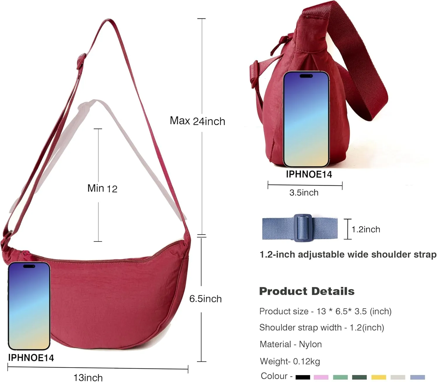 Nylon Crescent Crossbody Bag for Women Men Fanny Pack Crossbody Bag Dumpling Lightweight Travel Sling Bag