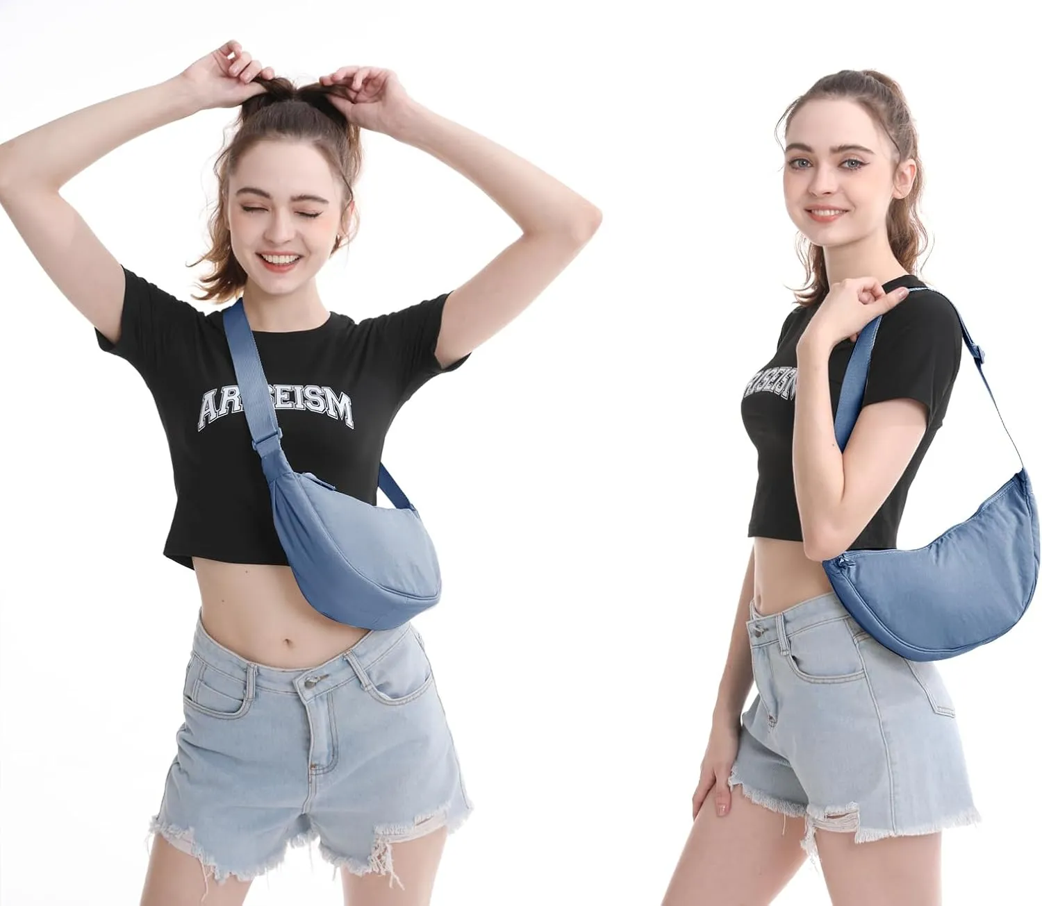 Nylon Crescent Crossbody Bag for Women Men Fanny Pack Crossbody Bag Dumpling Lightweight Travel Sling Bag