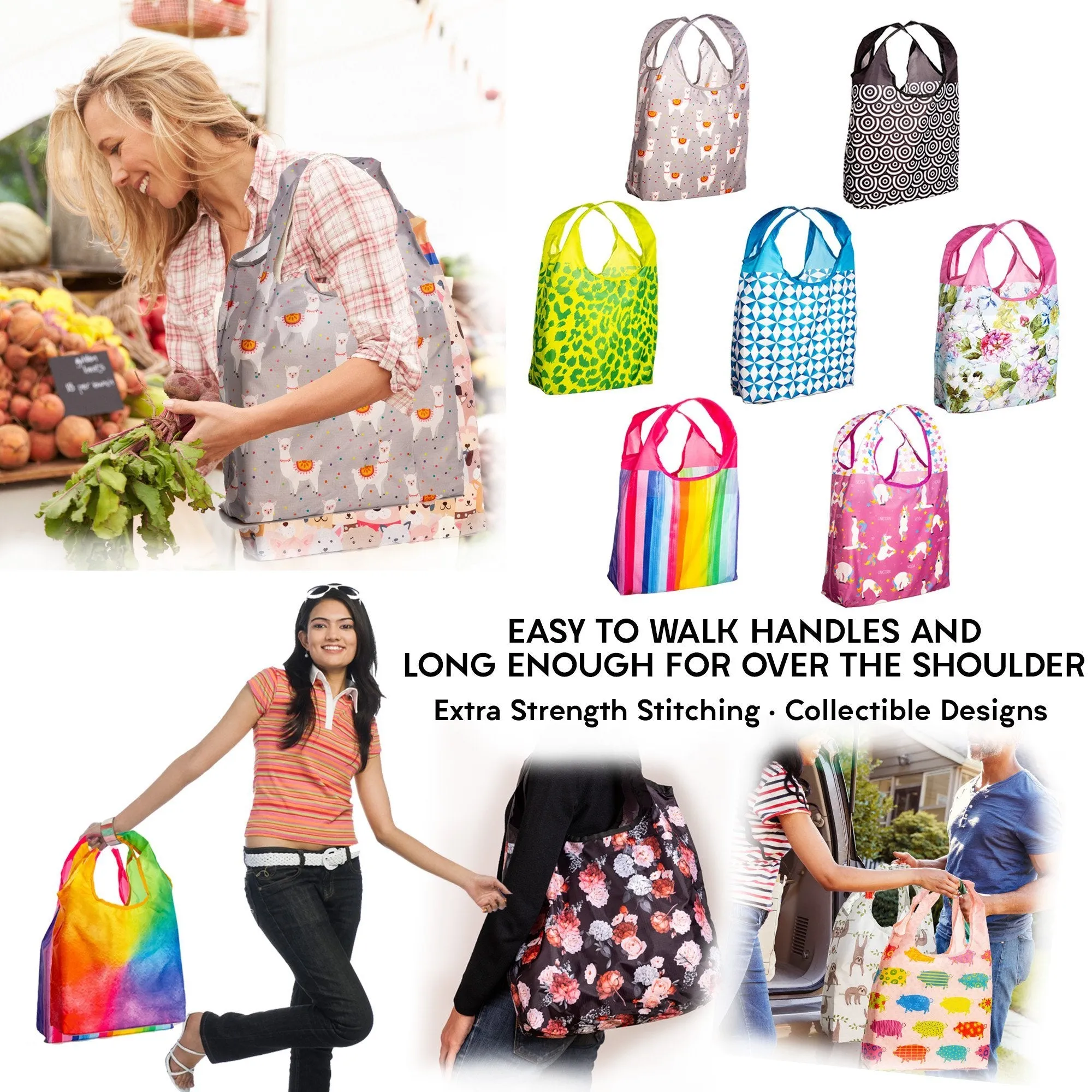 O-WITZ 5-Pack Reusable Shopping Bags Sloths