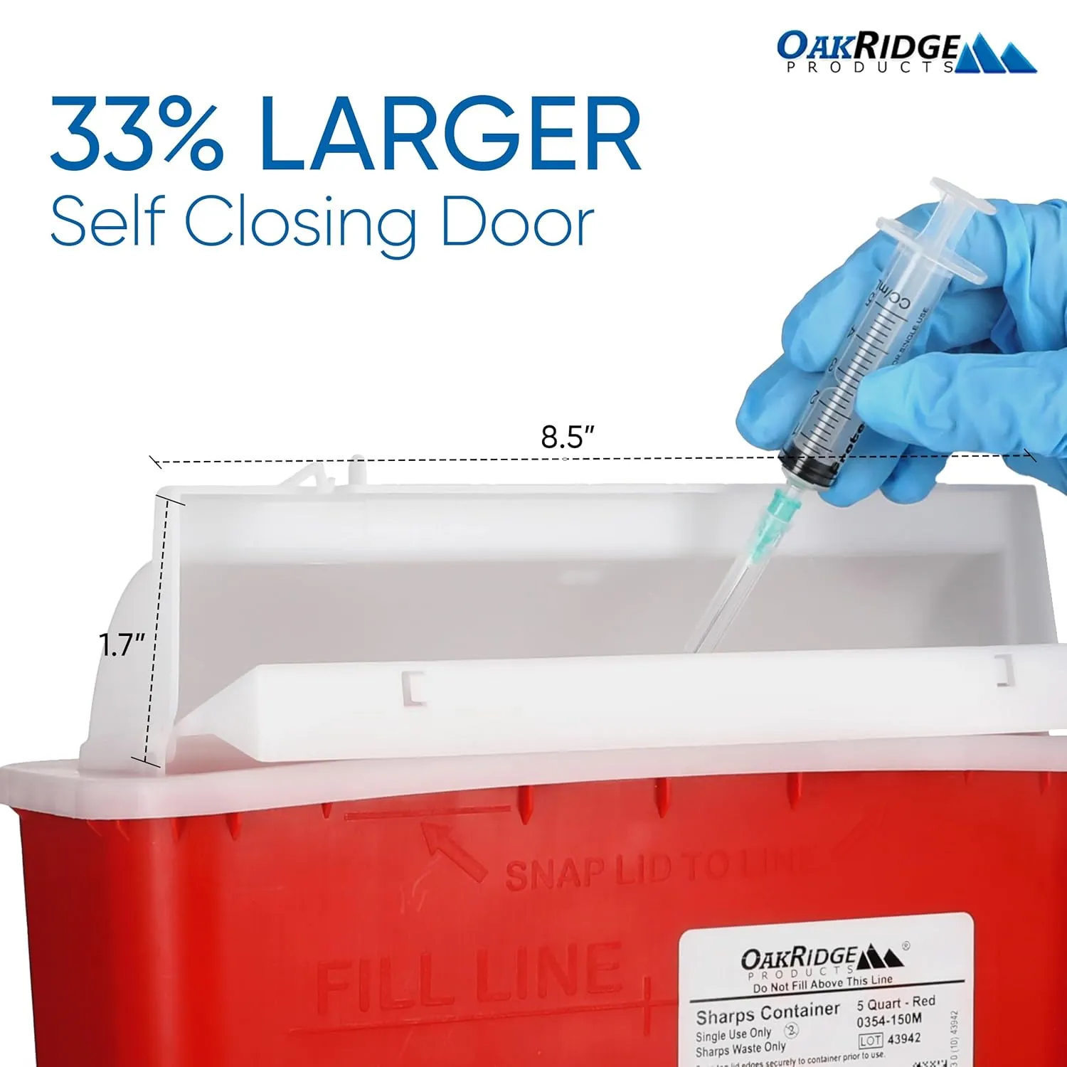 Oakridge Products Sharps Container for Home Use and Professional 5 Quart (3-Pack), Biohazard Needle and Syringe Disposal, Mailbox Style Lid, CDC Certified