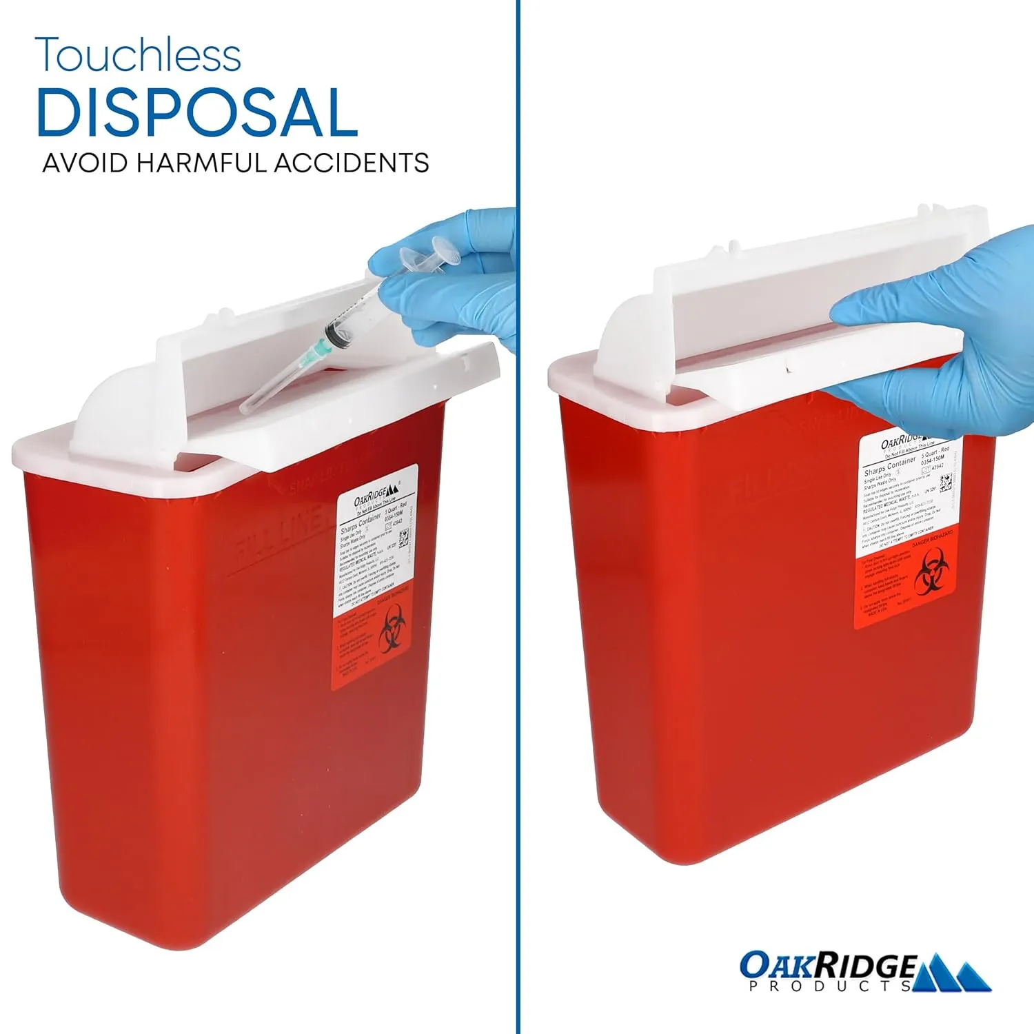 Oakridge Products Sharps Container for Home Use and Professional 5 Quart (3-Pack), Biohazard Needle and Syringe Disposal, Mailbox Style Lid, CDC Certified