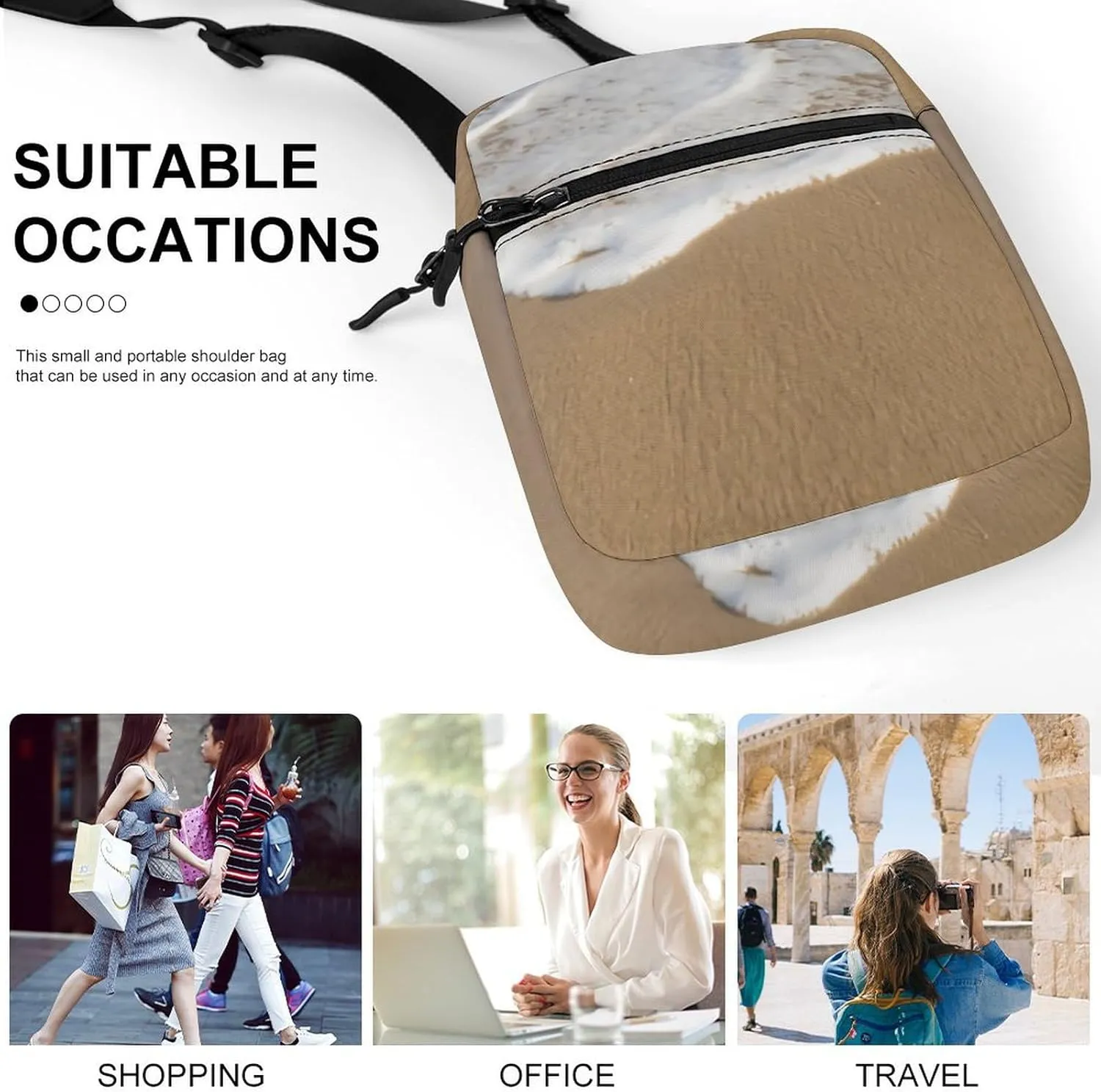 Ocean Whitewash on Beach Crossbody Bag Small Shoulder Bag Waterproof, Lightweight And Convenient