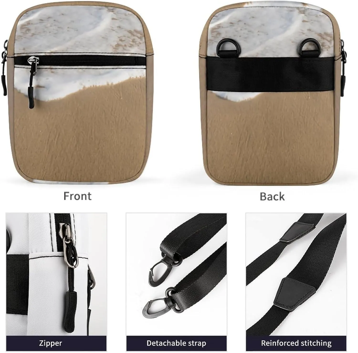 Ocean Whitewash on Beach Crossbody Bag Small Shoulder Bag Waterproof, Lightweight And Convenient