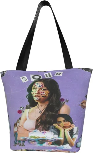 Olivia Songwriter Actress Rodrigo Reusable Grocery Bag for Kitchen Shopping Handbag Tote Bags with Zipper Unisex Beautiful Shoulder Bag Daily Bags for Beach