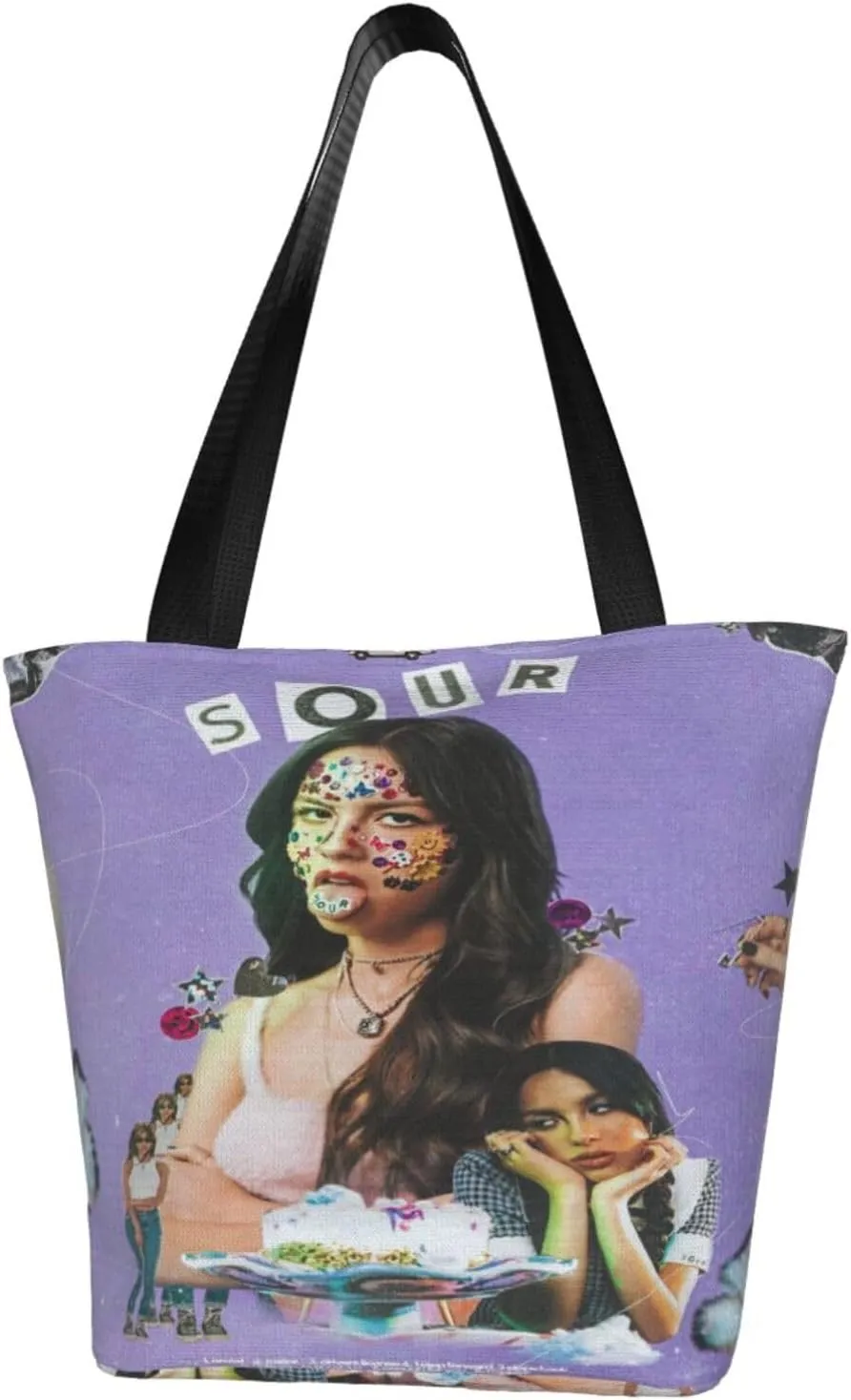 Olivia Songwriter Actress Rodrigo Reusable Grocery Bag for Kitchen Shopping Handbag Tote Bags with Zipper Unisex Beautiful Shoulder Bag Daily Bags for Beach