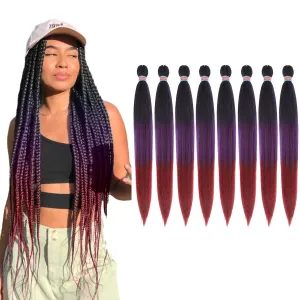 Ombre Pre stretched Braiding Hair, 36 Inch 3 tones Braid Hair Extensions, 8 packs Multi Color blend braiding hair pre-stretched, Crochet Hair Braiding(36''-8packs,1b/purple/burg)