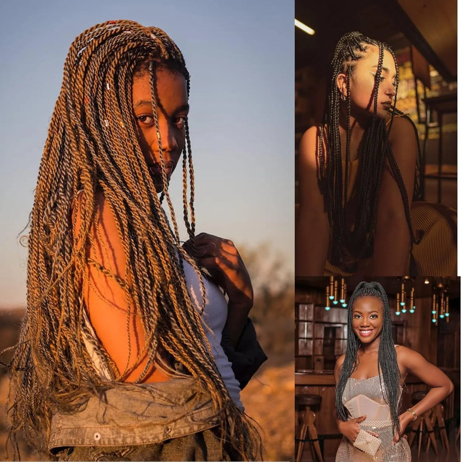 Ombre Pre stretched Braiding Hair, 36 Inch 3 tones Braid Hair Extensions, 8 packs Multi Color blend braiding hair pre-stretched, Crochet Hair Braiding(36''-8packs,1b/purple/burg)