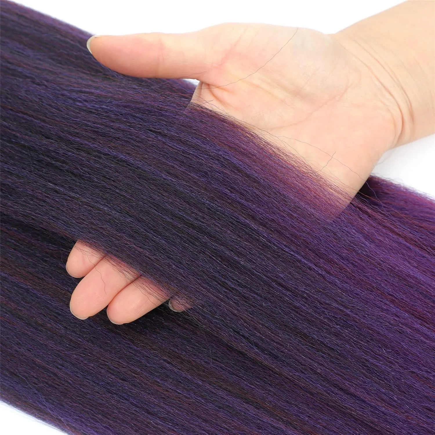 Ombre Pre stretched Braiding Hair, 36 Inch 3 tones Braid Hair Extensions, 8 packs Multi Color blend braiding hair pre-stretched, Crochet Hair Braiding(36''-8packs,1b/purple/burg)