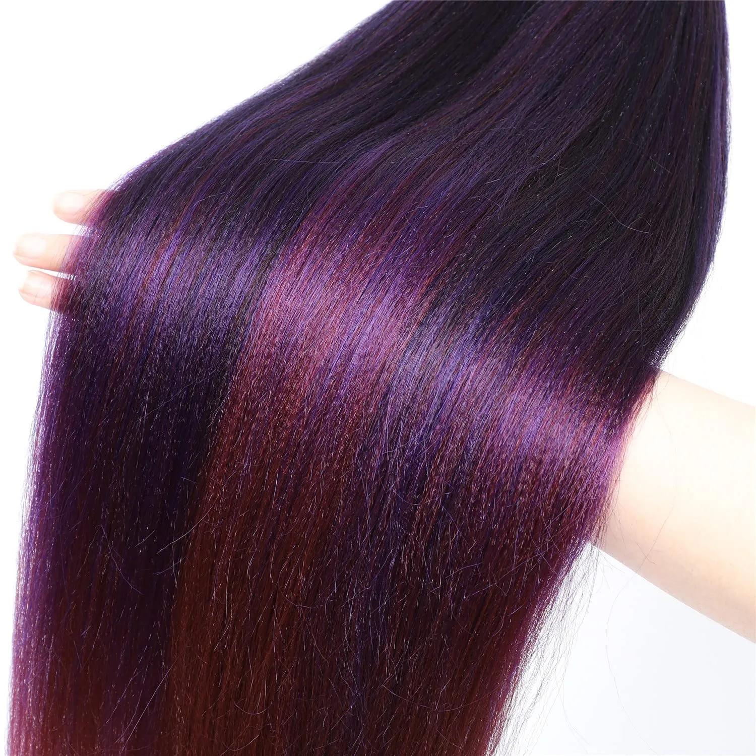 Ombre Pre stretched Braiding Hair, 36 Inch 3 tones Braid Hair Extensions, 8 packs Multi Color blend braiding hair pre-stretched, Crochet Hair Braiding(36''-8packs,1b/purple/burg)