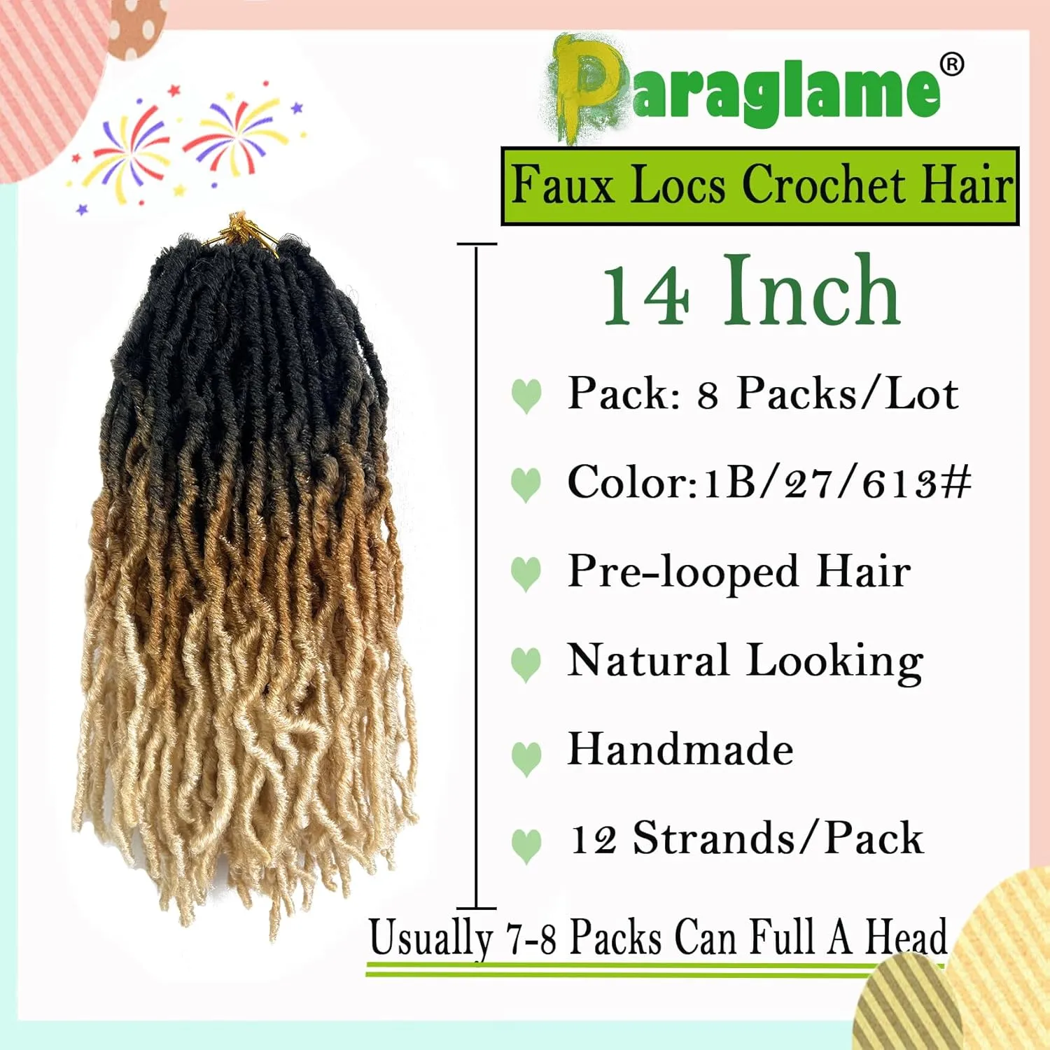 Ombre Soft Faux Locs Crochet Hair 14 Inch New Soft Locs 8 Packs Pre-looped Crochet Braids Short Soft Goddess Locs Curly Wavy Croceht Hair for Women(1B/27/613, 8packs)