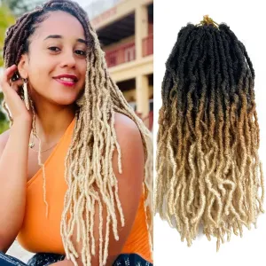 Ombre Soft Faux Locs Crochet Hair 14 Inch New Soft Locs 8 Packs Pre-looped Crochet Braids Short Soft Goddess Locs Curly Wavy Croceht Hair for Women(1B/27/613, 8packs)
