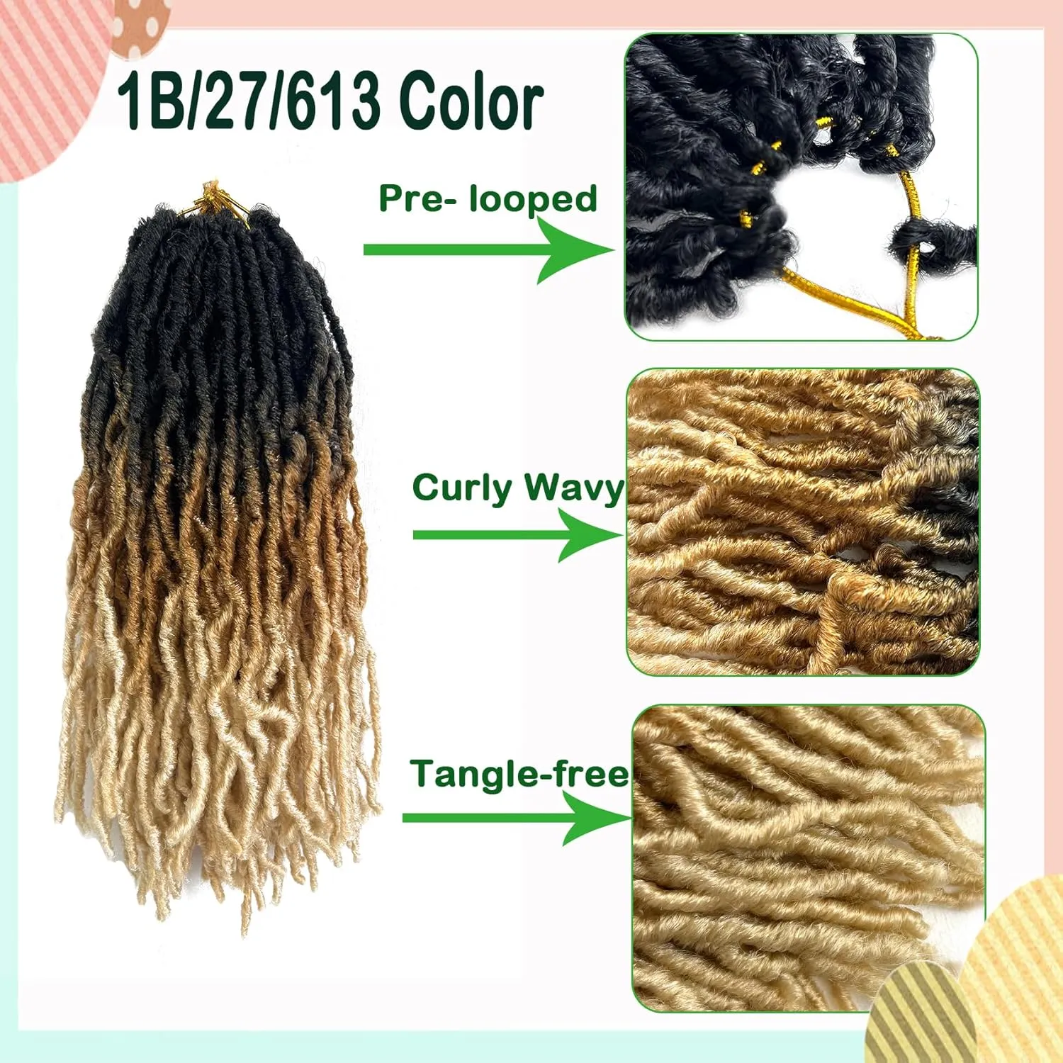 Ombre Soft Faux Locs Crochet Hair 14 Inch New Soft Locs 8 Packs Pre-looped Crochet Braids Short Soft Goddess Locs Curly Wavy Croceht Hair for Women(1B/27/613, 8packs)