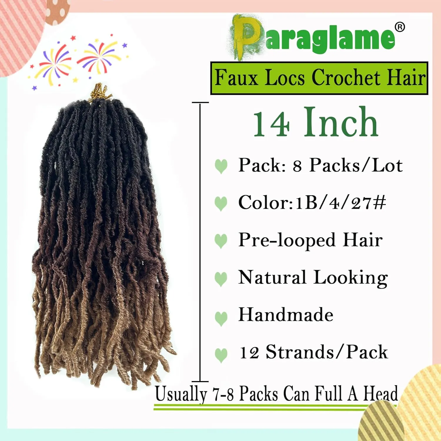 Ombre Soft Locs 14 Inch New Faux Locs Crochet Hair 8 Packs Pre-looped Crochet Braids Short Soft Goddess Locs Curly Wavy Croceht Hair for Women(1B/4/27#, 8packs)
