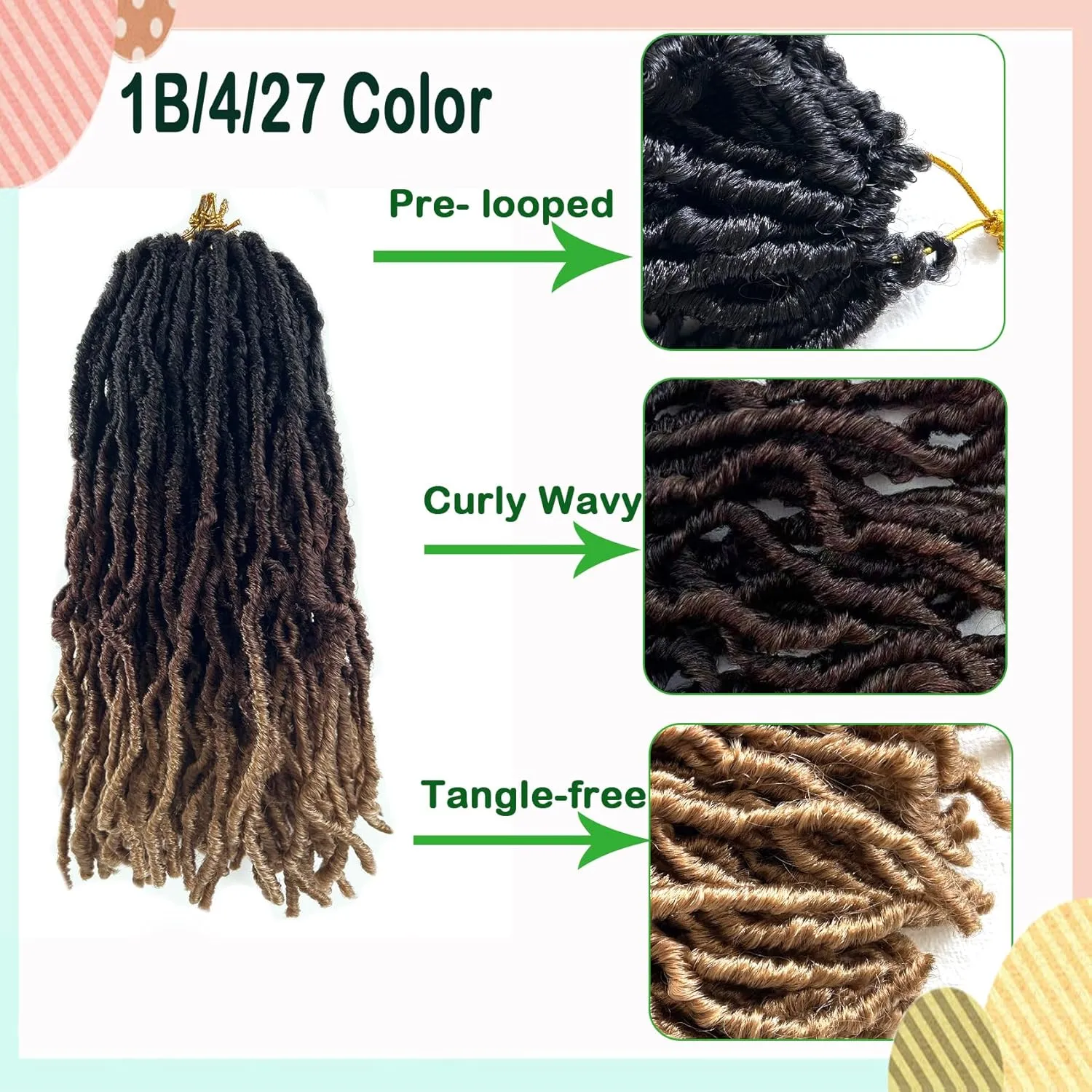 Ombre Soft Locs 14 Inch New Faux Locs Crochet Hair 8 Packs Pre-looped Crochet Braids Short Soft Goddess Locs Curly Wavy Croceht Hair for Women(1B/4/27#, 8packs)
