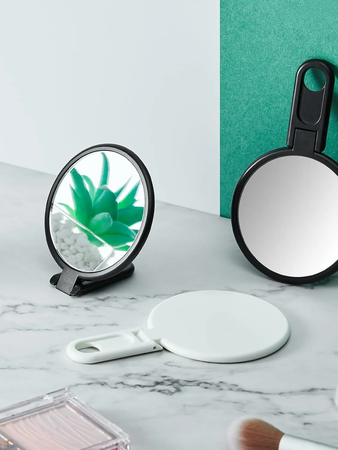 OMIRO 3" Compact Mirror with Adjustable Handle, Mini Folding Mirror for Makeup (White, Pack of 12)