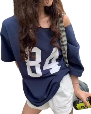 One Shoulder Oversized Tshirts Short Sleeve Y2k Baby Tees Summer Crop Top Jersey Off Shouder Graphic Tee Women