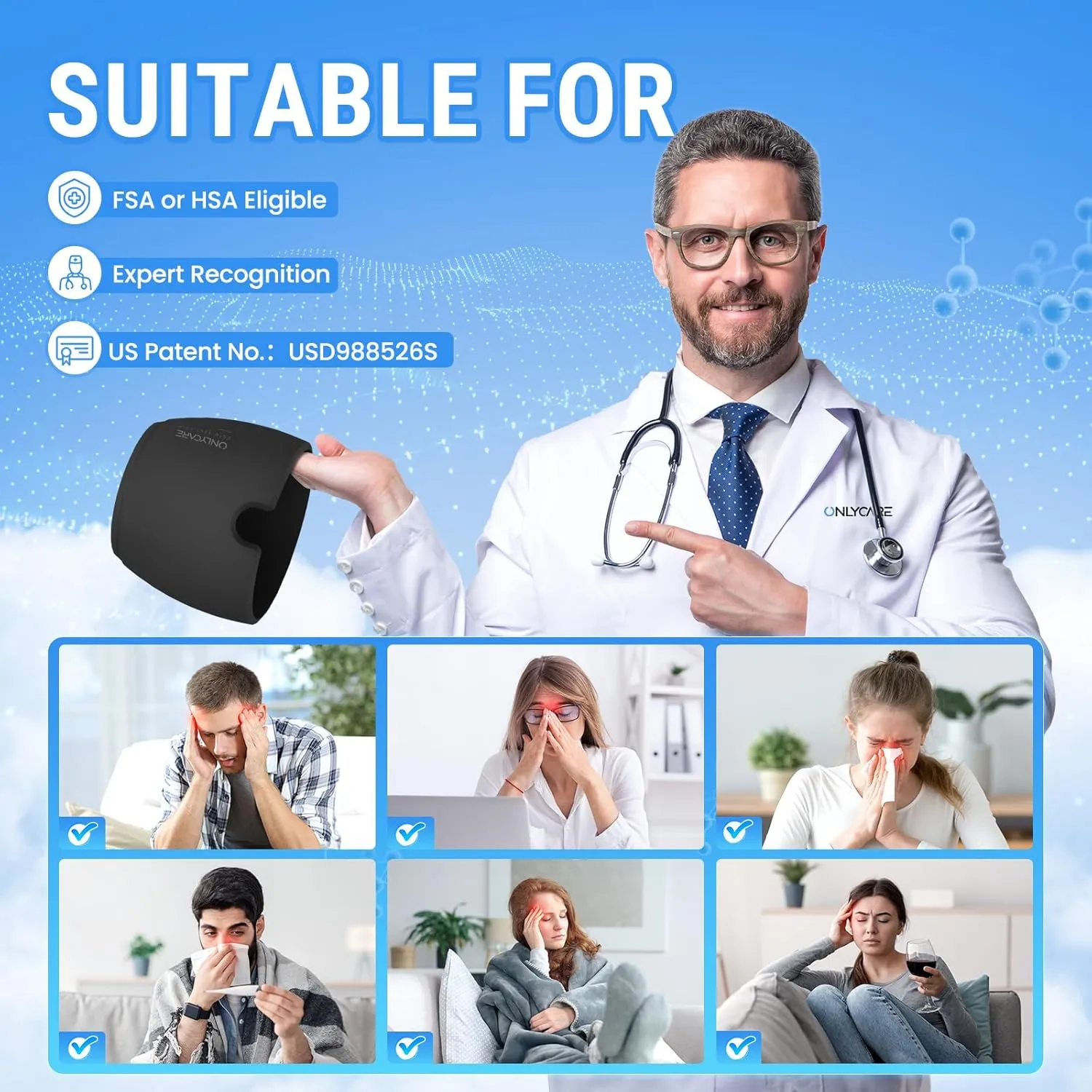 ONLYCARE Migraine Relief Cap, Soothing Headache Hat, Upgraded Odorless Gel Ice Head Wrap, Hot and Cold Therapy, FSA or HSA Eligible Headache Ice Pack for Tension and Stress(Black)