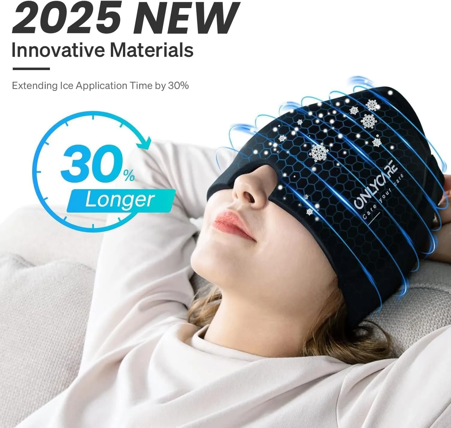 ONLYCARE Migraine Relief Cap, Soothing Headache Hat, Upgraded Odorless Gel Ice Head Wrap, Hot and Cold Therapy, FSA or HSA Eligible Headache Ice Pack for Tension and Stress(Black)
