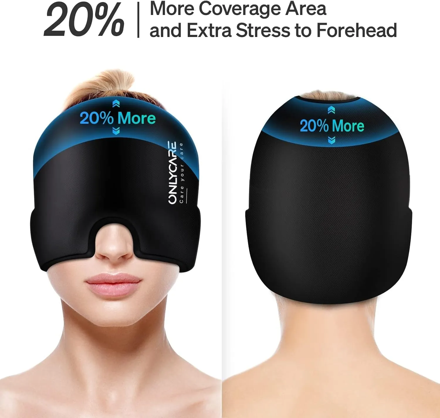 ONLYCARE Migraine Relief Cap, Soothing Headache Hat, Upgraded Odorless Gel Ice Head Wrap, Hot and Cold Therapy, FSA or HSA Eligible Headache Ice Pack for Tension and Stress(Black)