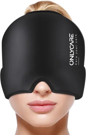 ONLYCARE Migraine Relief Cap, Soothing Headache Hat, Upgraded Odorless Gel Ice Head Wrap, Hot and Cold Therapy, FSA or HSA Eligible Headache Ice Pack for Tension and Stress(Black)