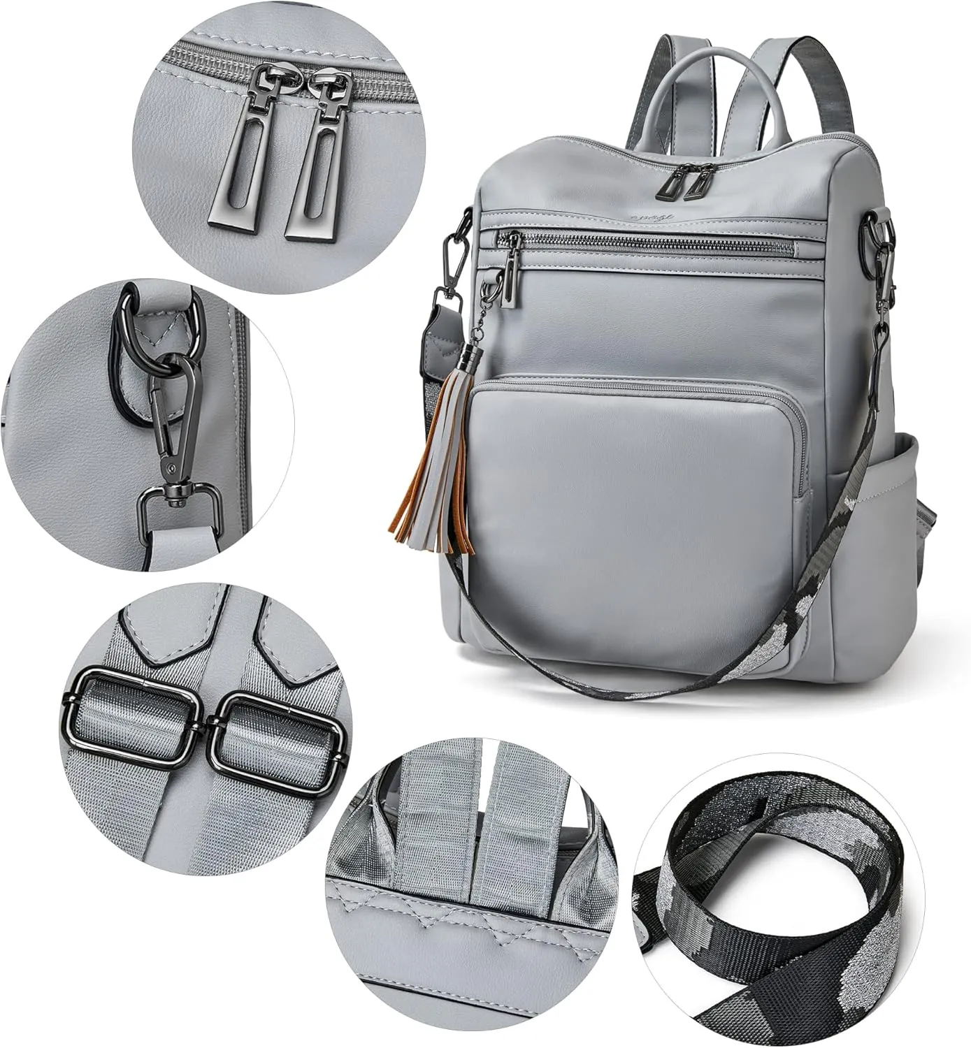 OPAGE Backpack Purse for Women Leather Fashion Designer Tassel Backpack Purse Ladies Shoulder Bag Travel Backpack Bag