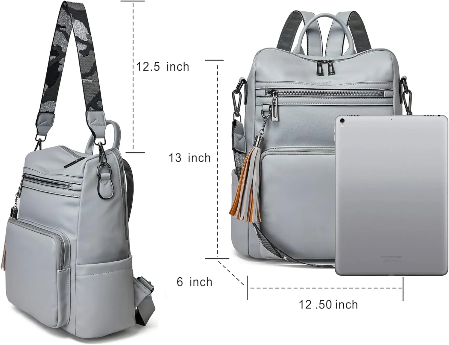 OPAGE Backpack Purse for Women Leather Fashion Designer Tassel Backpack Purse Ladies Shoulder Bag Travel Backpack Bag